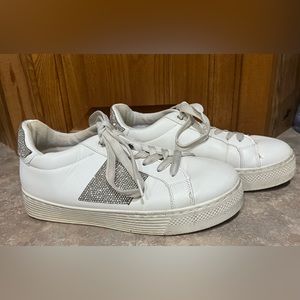 Qupid Women's Size 8 White Rhinestone Bling Platform Sneaker